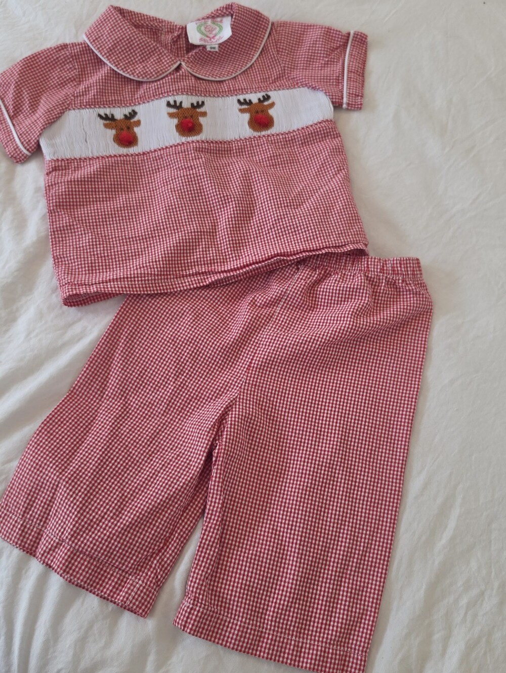 Cecil & Lou Smocked Threads Christmas Reindeer Set Boys 9m
